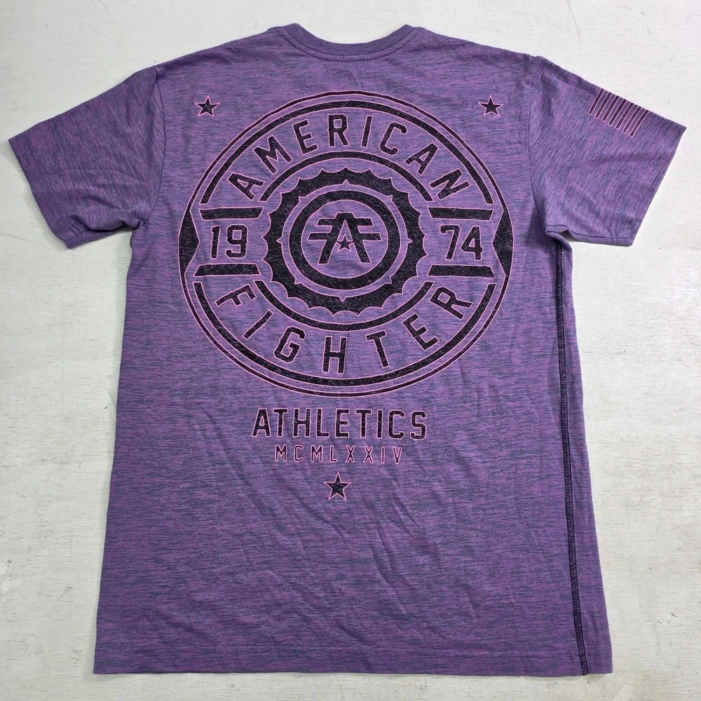 American Fighter‎ Mens Sz L Purple Pink Training T-Shirt UFC MMA Gym Workout EUC